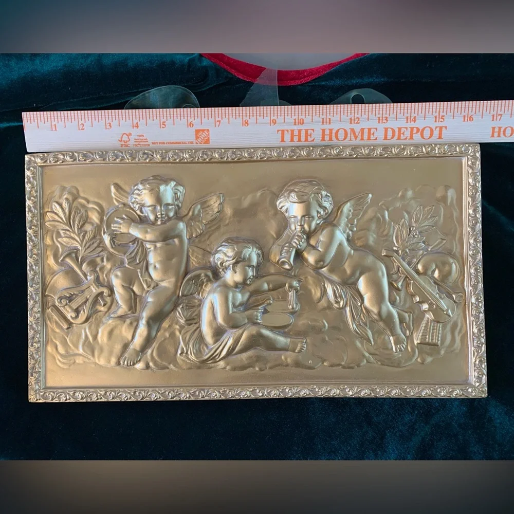 Vintage Gold Eros Musical Cherub Wall Hanging (Approx. 16" x 9") - Picture 5 of 9